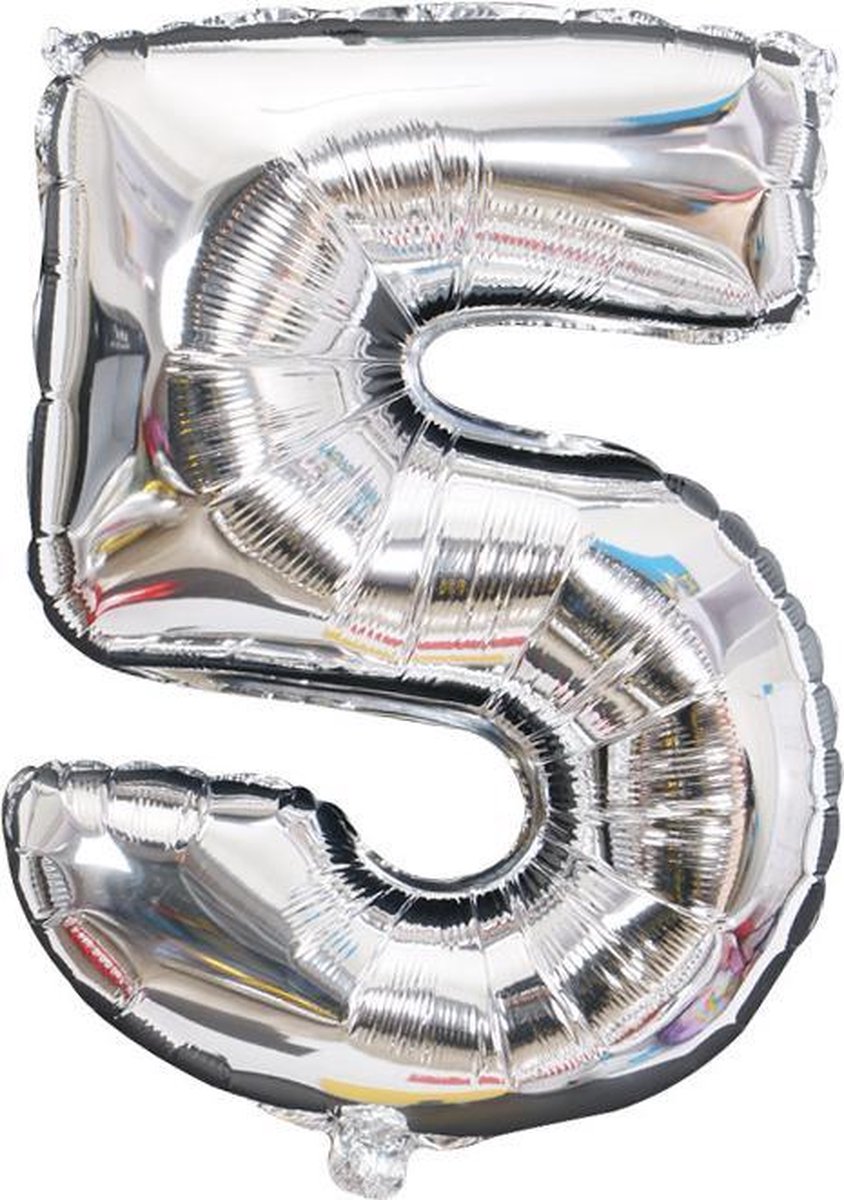Cijfer ballon 5 jaar - zilver folie helium ballonnen - 100 cm - zilveren vijf verjaardag versiering