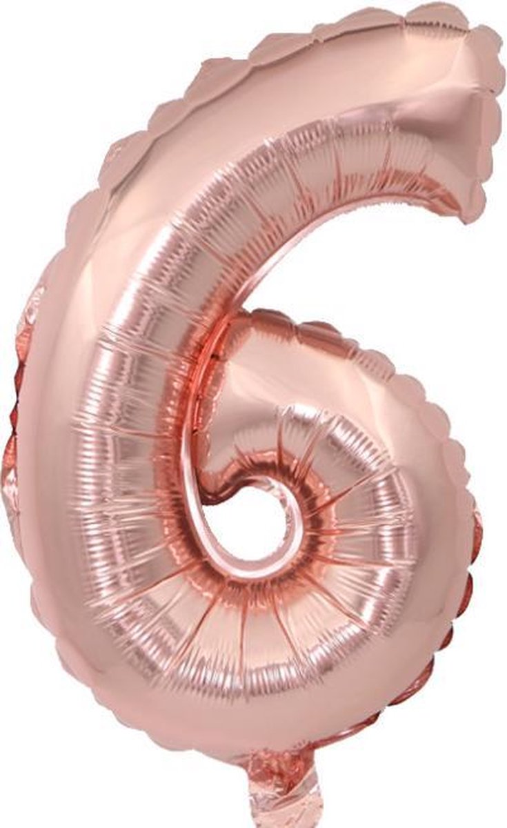 Cijfer ballon 6 jaar - rose goud folie helium ballonnen - 100 cm - rosé zes verjaardag versiering