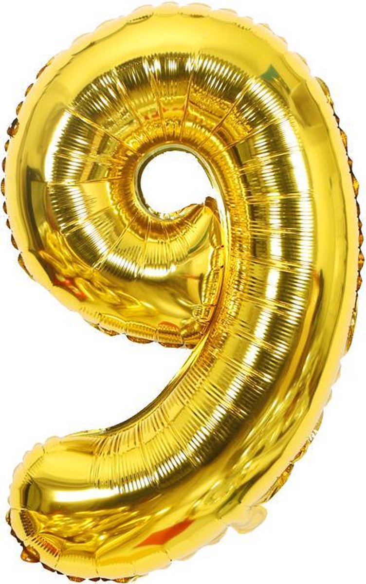 Cijfer ballon 9 jaar - goud folie helium ballonnen - 100 cm - gouden negen verjaardag versiering