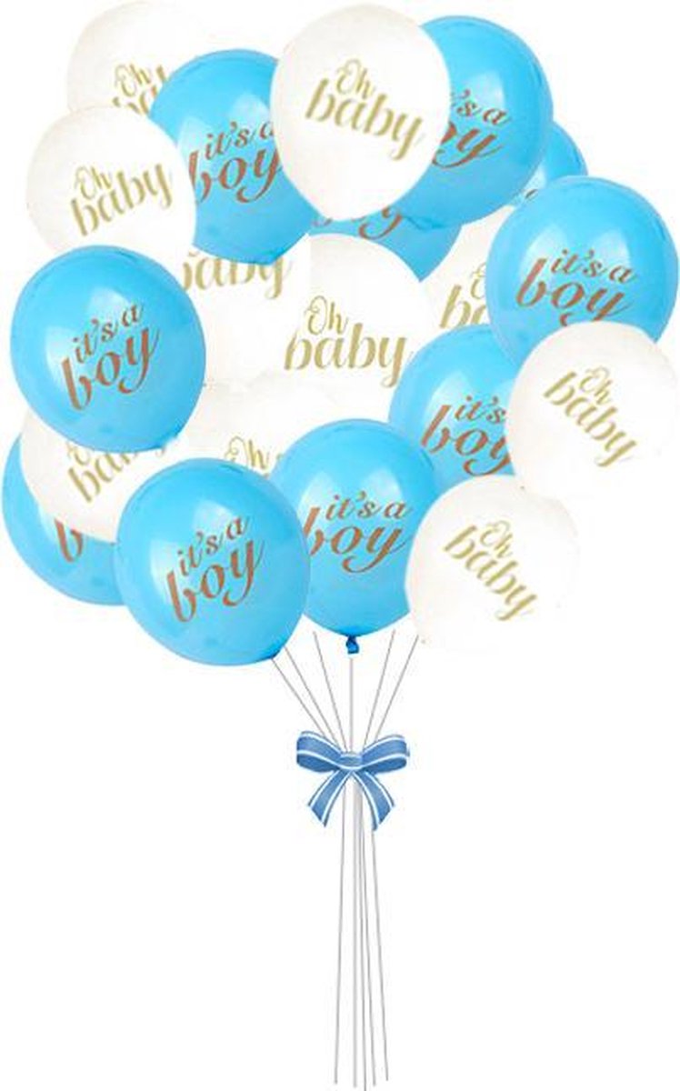 Geboorte ballonnen set jongen - Babydouche babyshower versiering blauw - Its a boy - Oh baby helium latex ballon