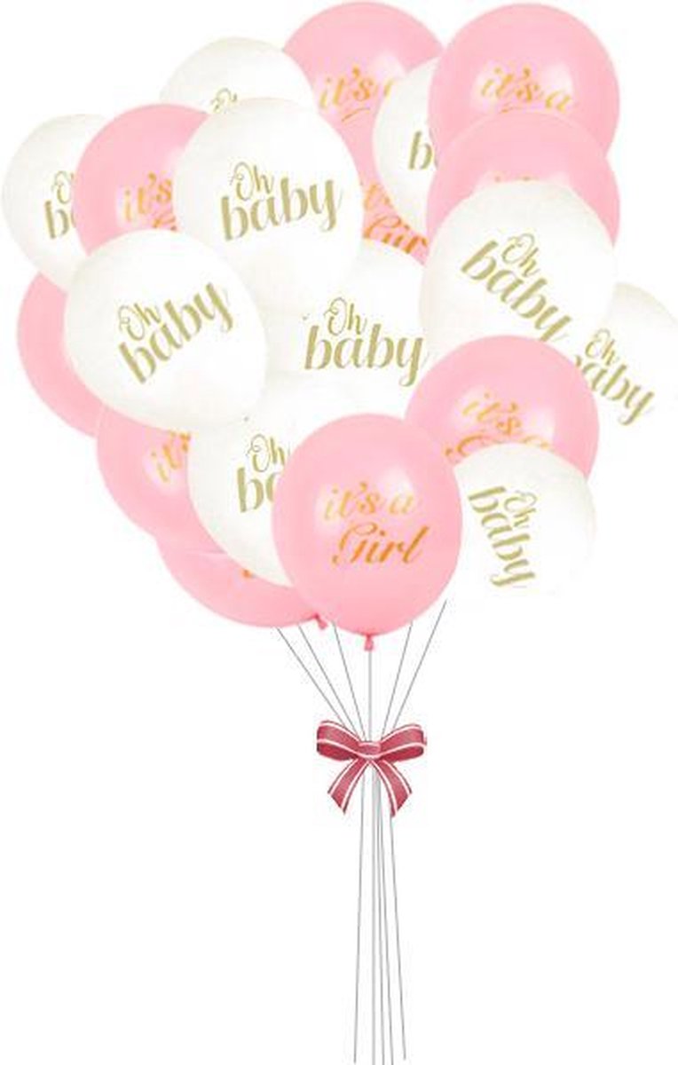 Geboorte ballonnen set meisje - Babydouche babyshower versiering roze - Its a girl - Oh baby helium latex ballon