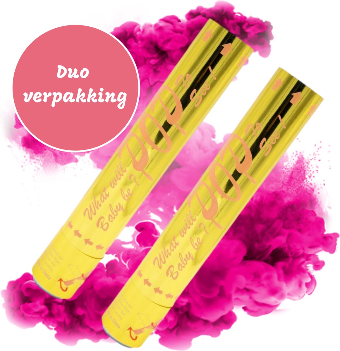 BabyJoy- 2X Gender reveal kanon Roze - Confetti + Rookkannon