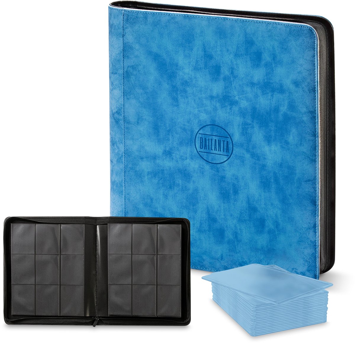 Bailanta® Toploader Binder - Geschikt voor 252 kaarten - 3x4” Toploaders – Inclusief 25 Gratis Toploaders - Verzamelmap voor Trading Cards – Pokemon kaarten – Premium – Babyblauw – Ritssluiting - Verzamelkaarten