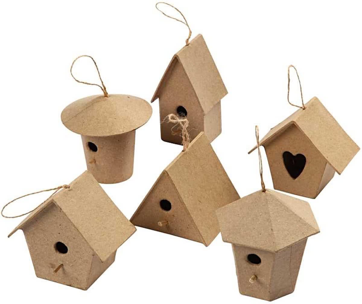 Mini vogelhuisjes, h: 7 cm, 6stuks