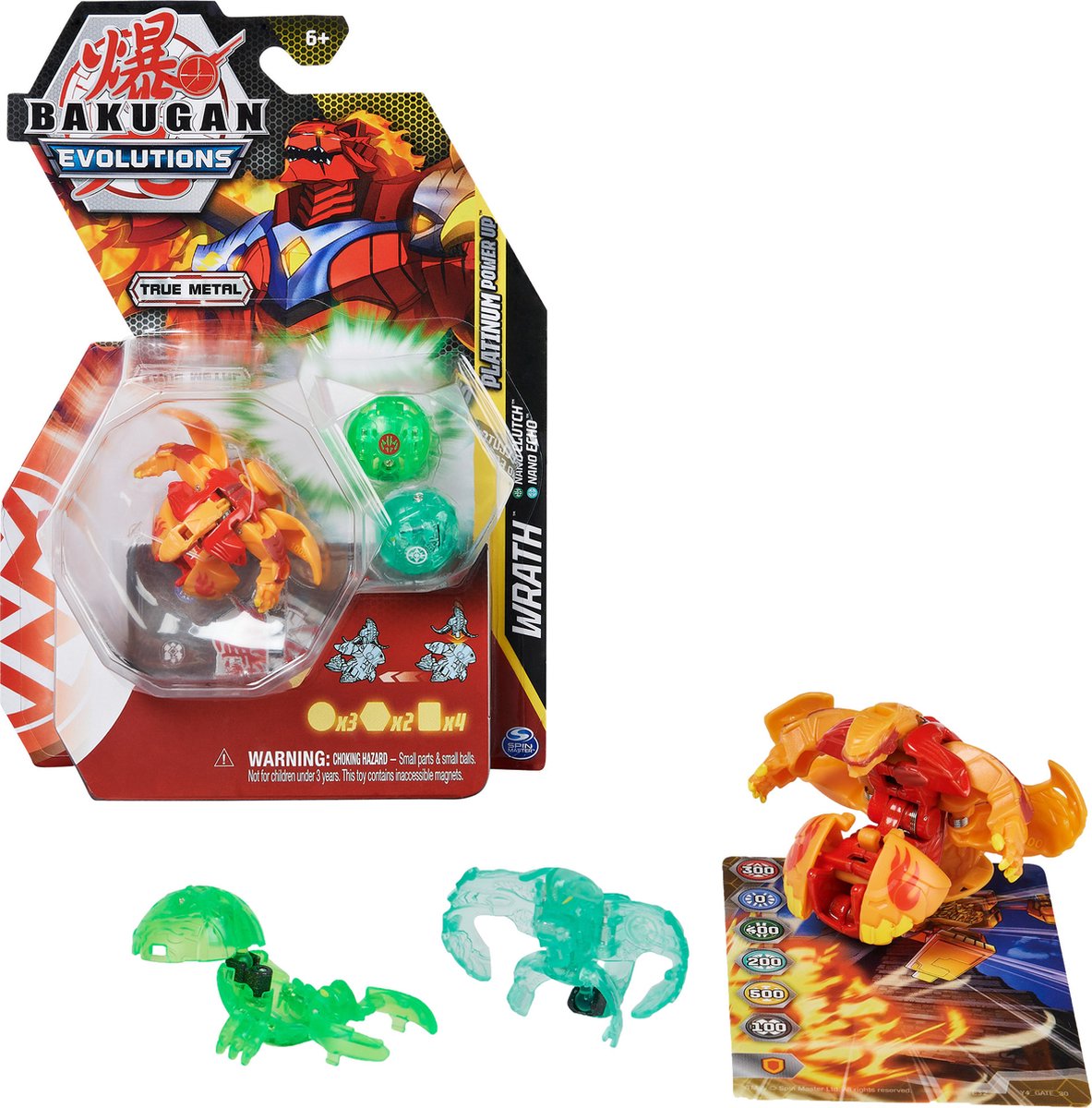 Bakugan Evolutions Platinum Power Up True Metal - Wrath met Nano Echo en Clutch - Bakugan-actiefiguur met 2 Nanogan 2 Bakukernen en 2 bekwaamheidskaarten
