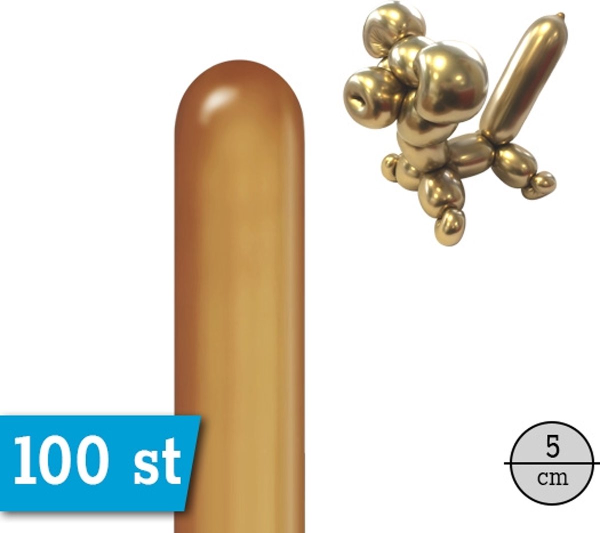 Chrome goud modelleer ballonnen, Qualatex, 100 stuks