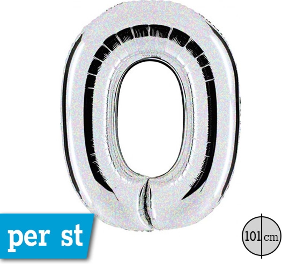 Folie MAXI Cijfer ballon 0, Holographic, 91cm, verpakt