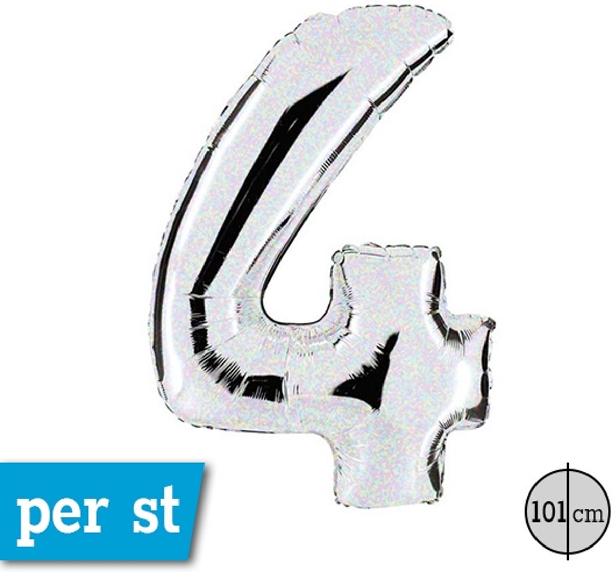 Folie MAXI Cijfer ballon 4, Holographic, 91cm, verpakt