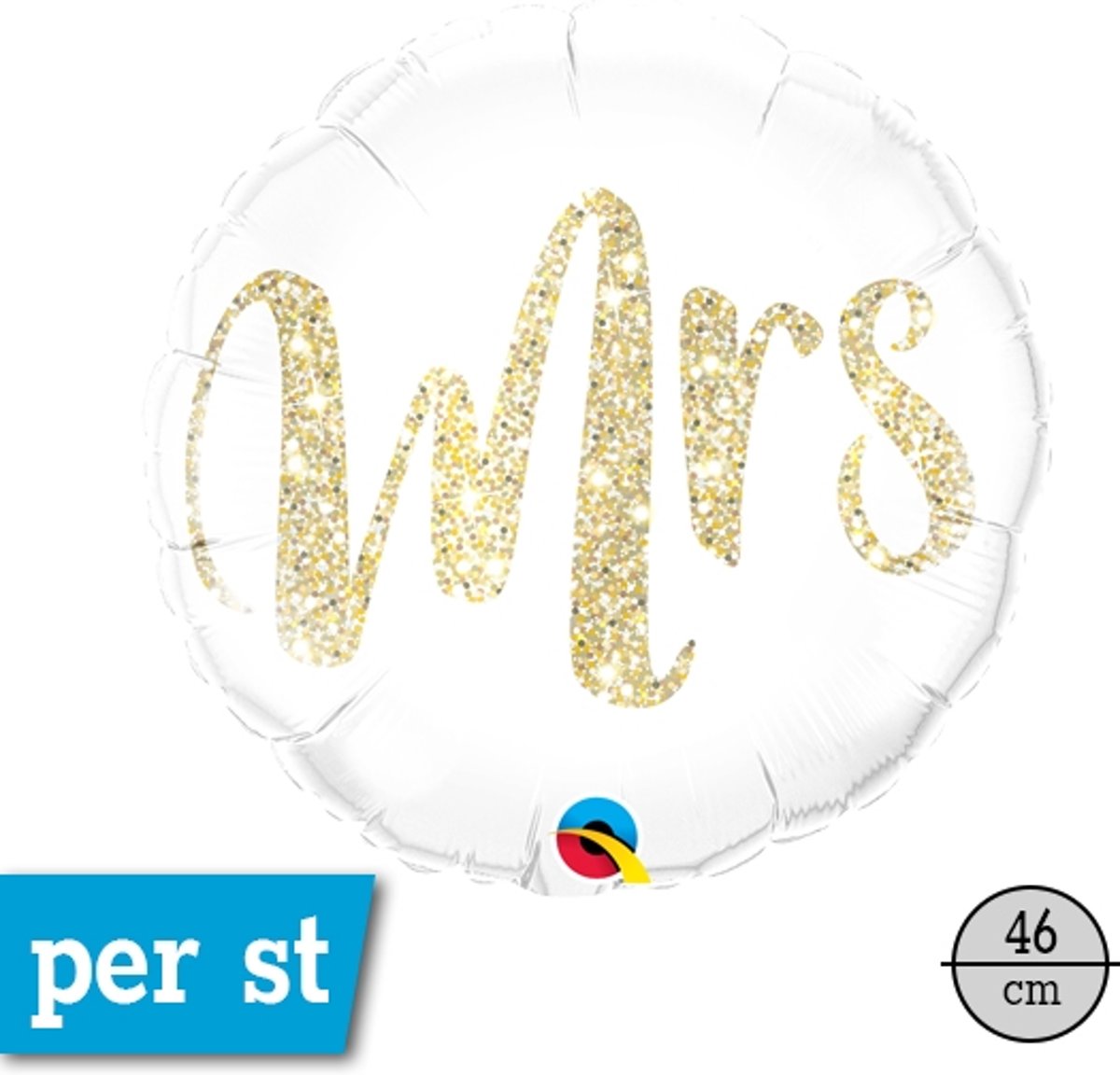 Folie rond ballon, Mrs, glitter, 46 cm, verpakt
