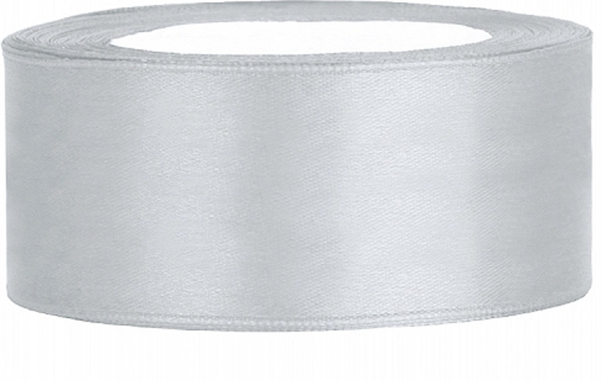 Licht zilver satijnlint 2,5 cm breed en 25 m lang
