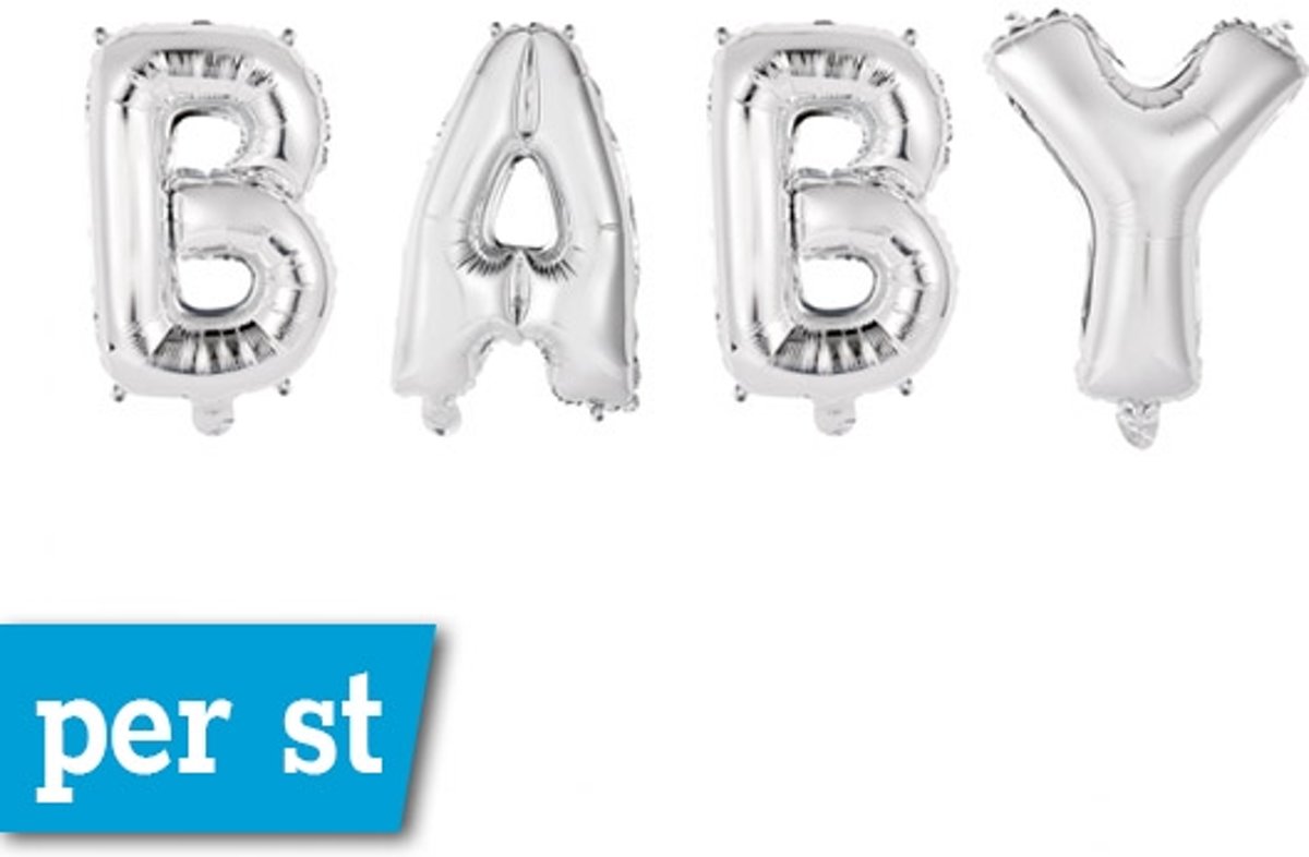 Party set BABY, folie letters, zilver kleur, 40 cm hoogte, verpakt