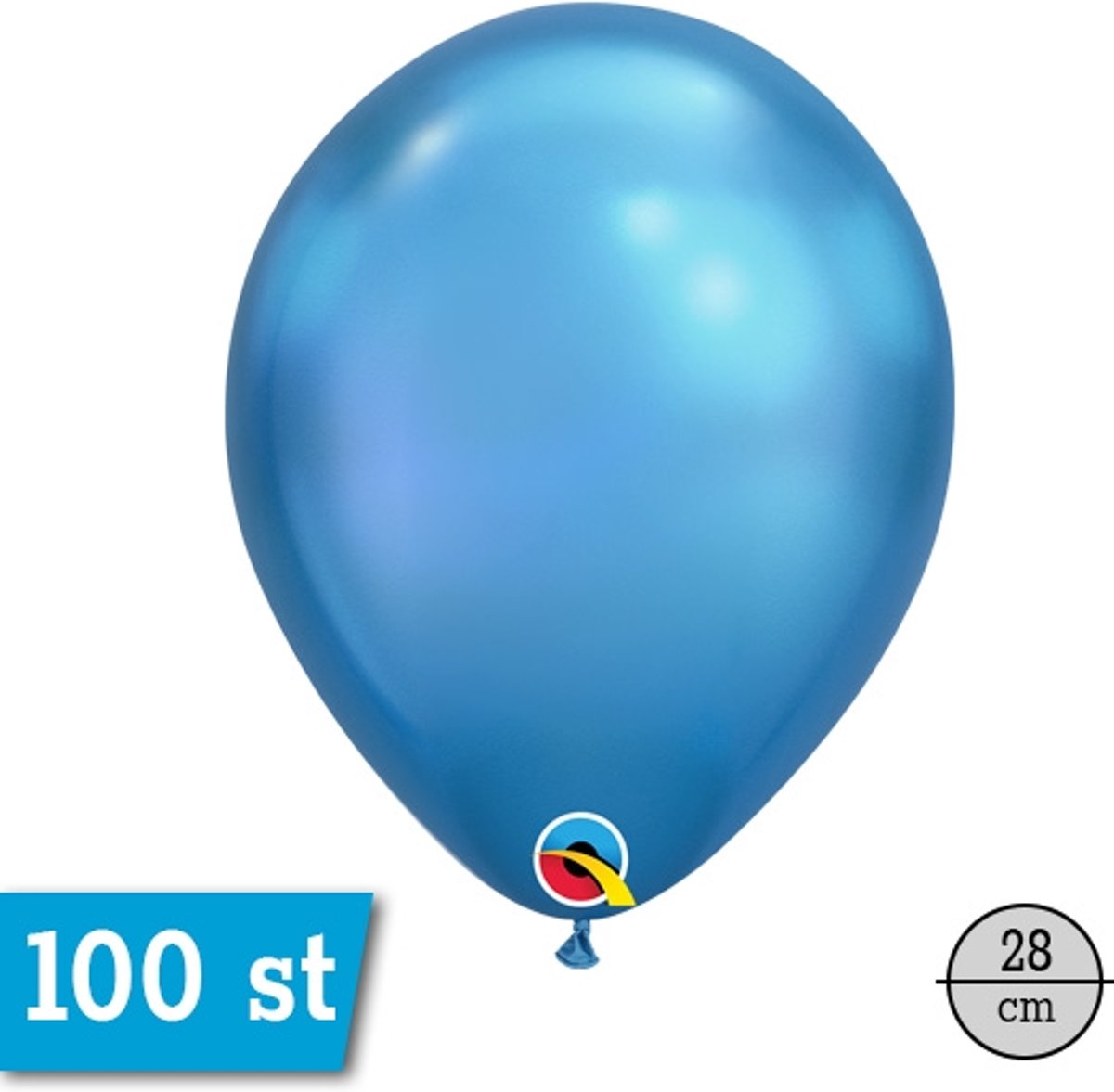 Qualatex Chrome Blauw Rond Ballon 28cm, 100 stuks