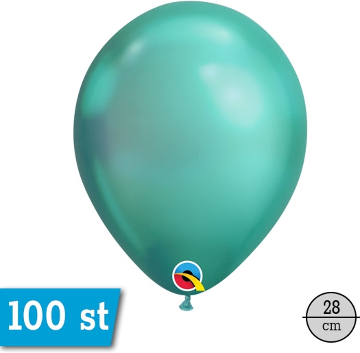 Qualatex Chrome Groen Rond Ballon 28cm, 100 stuks