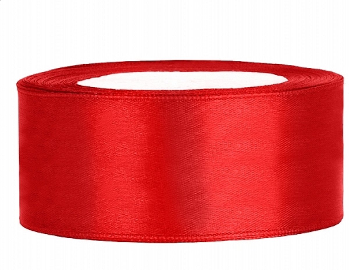 Rood satijnlint 2,5 cm breed en 25 m lang