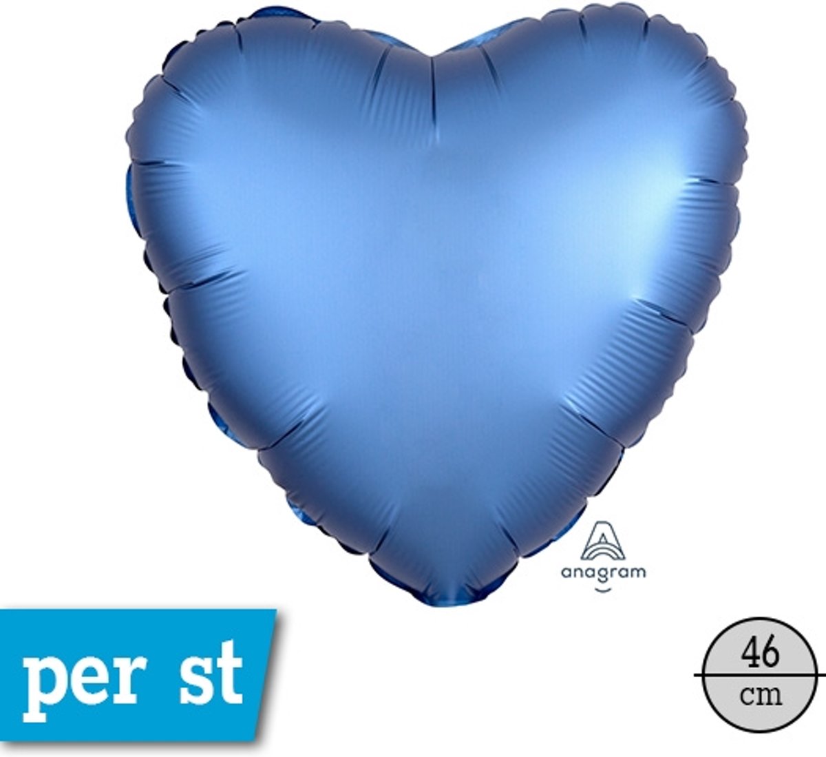 Satin Luxe hart folie ballon, Azure (blauw), 46 cm, verpakt
