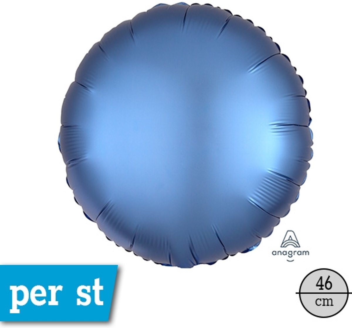 Satin Luxe rond folie ballon, Azure (blauw), 46 cm, verpakt