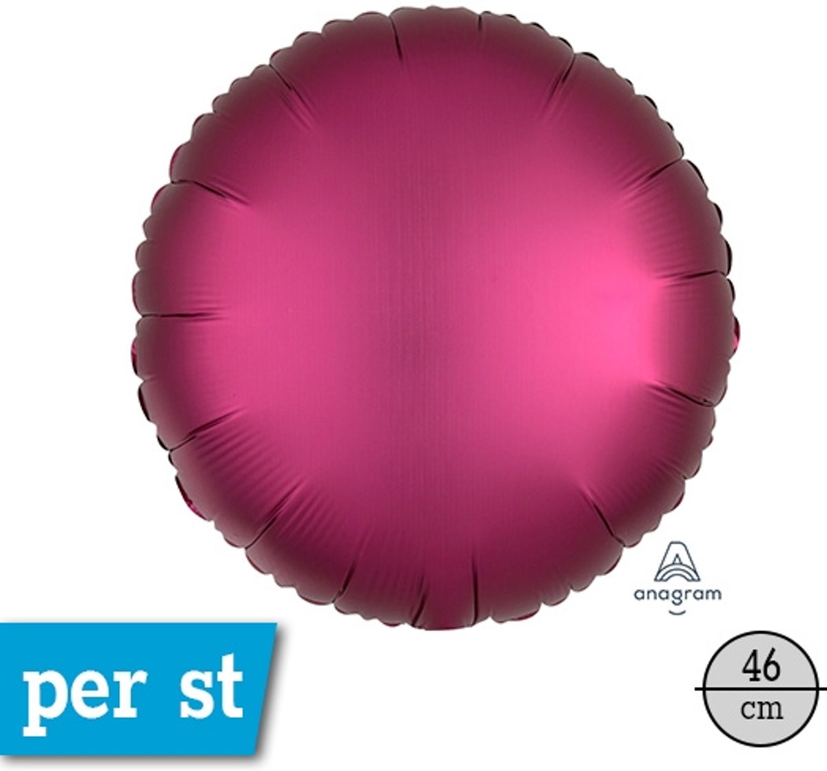 Satin Luxe rond folie ballon, Pomegranate (fuchsia), 46 cm, verpakt