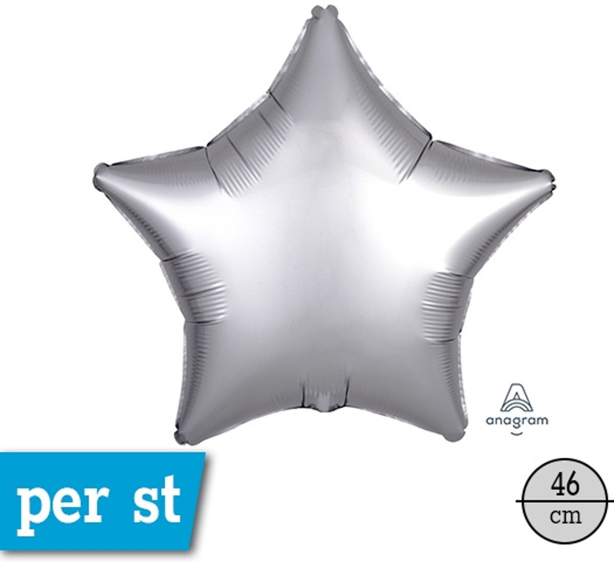 Satin Luxe ster folie ballon, Platinum (zilver), 46 cm, verpakt