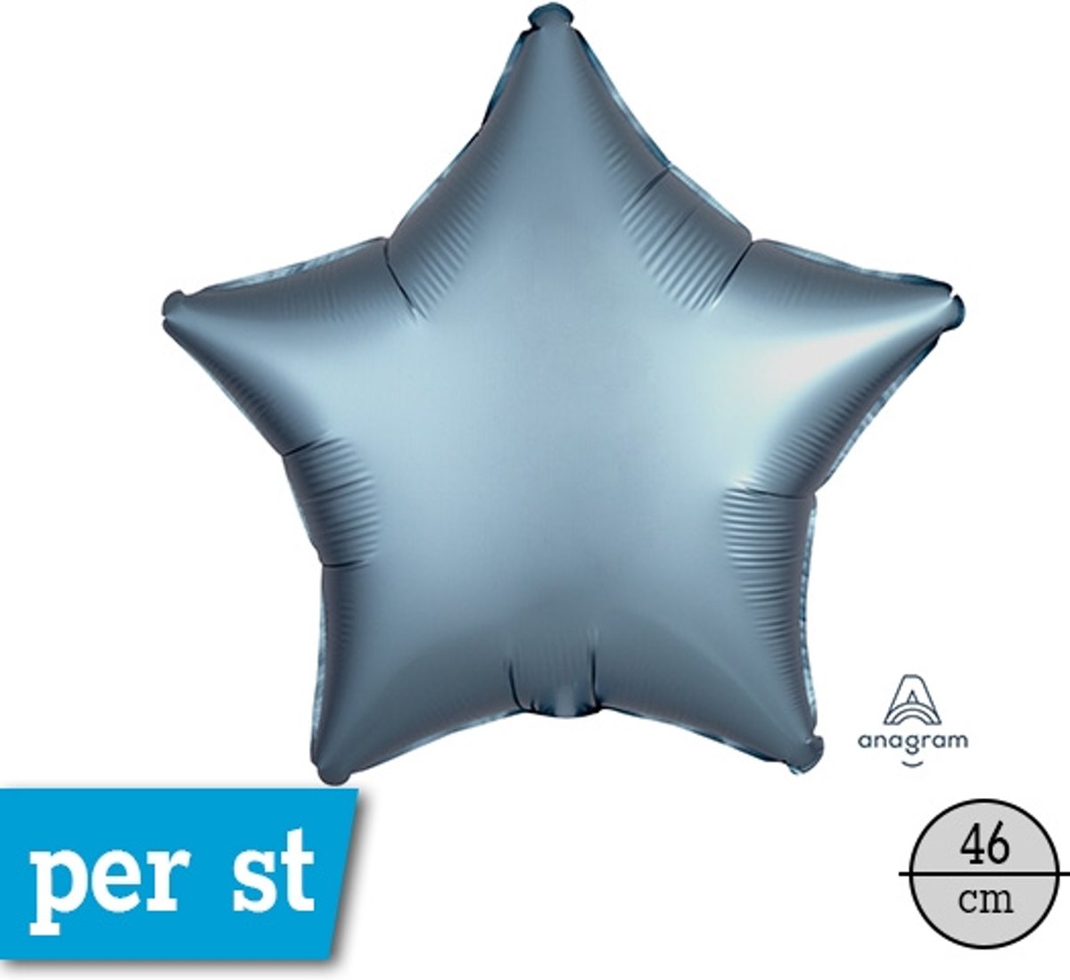 Satin Luxe ster folie ballon, Steel blue (blauw), 46 cm, verpakt