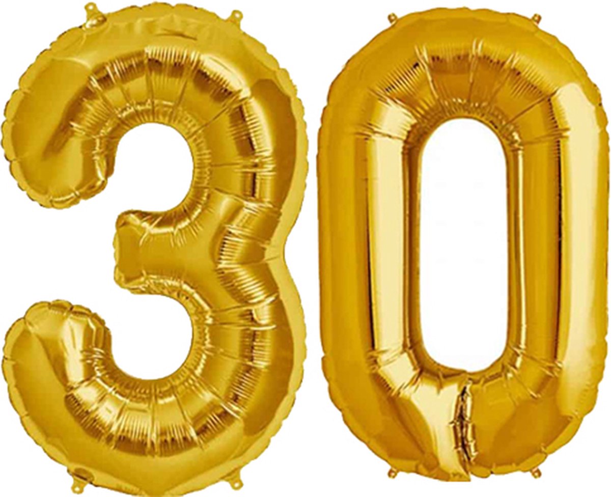 Folieballon Cijfer 30 Goud - 86 cm