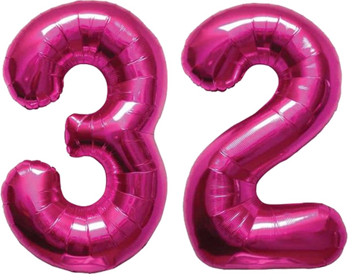 Folieballon Cijfer 32 Magenta - 86 cm