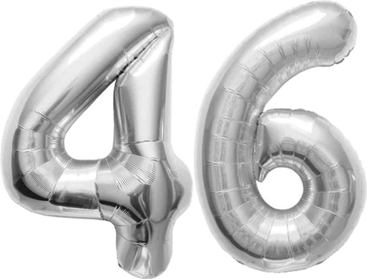 Folieballon Cijfer 46 Zilver - 86 cm