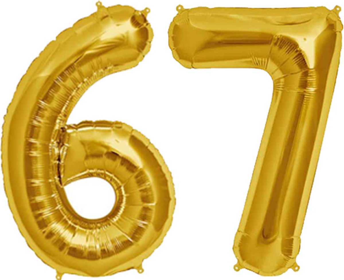 Folieballon Cijfer 67 Goud - 86 cm