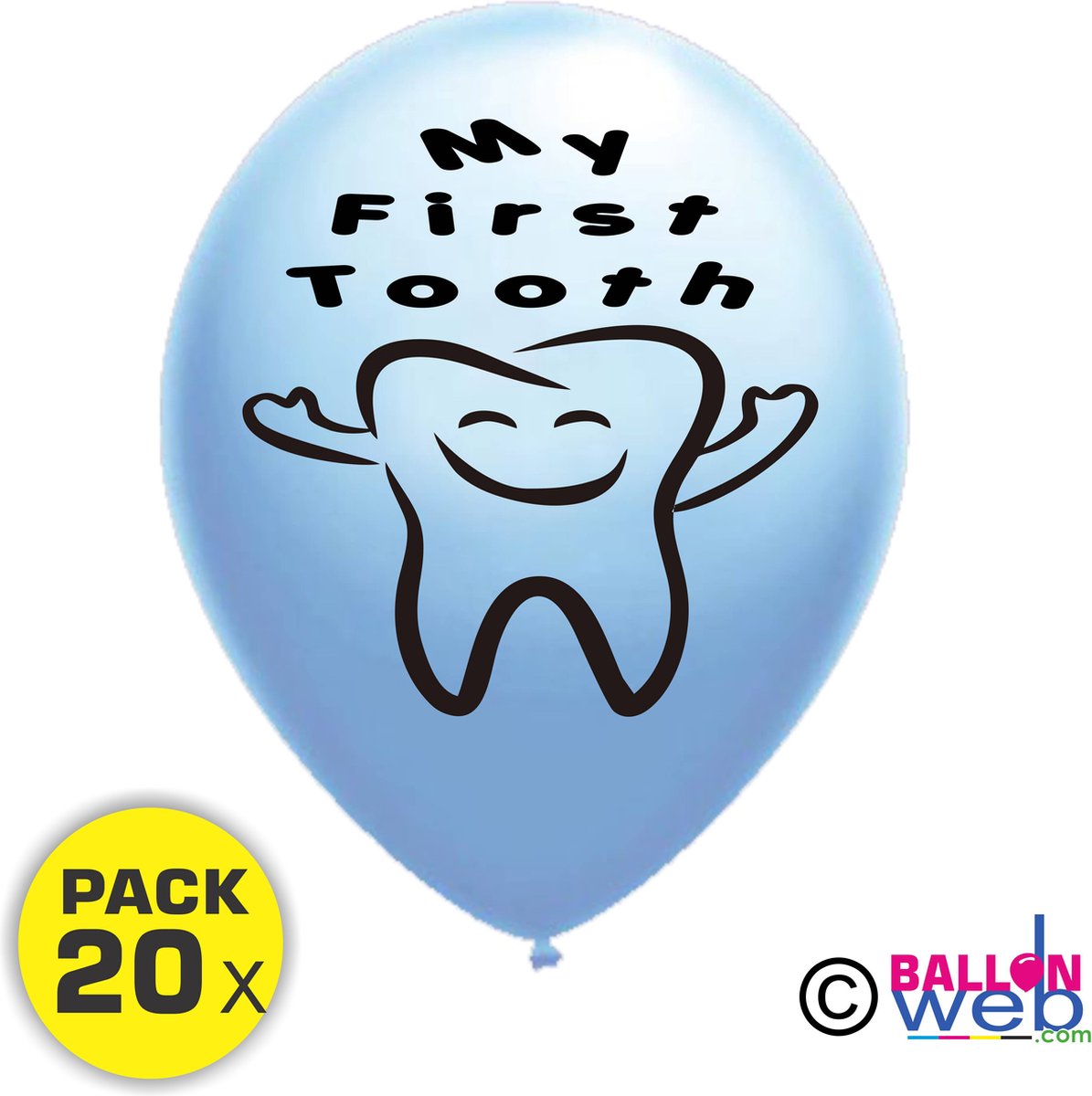 20x Ballon 30cm 1st Tooth  lichtblauw ( eerste tand)