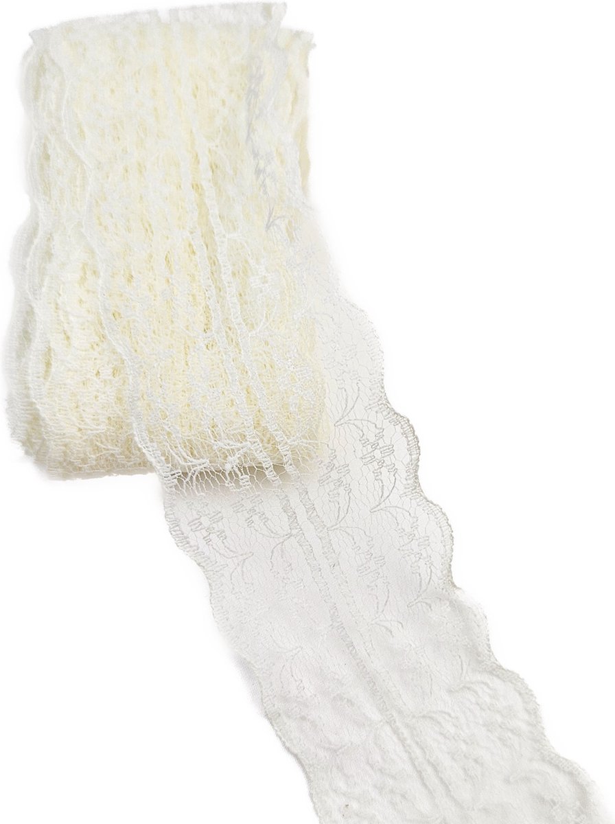   ® - 4.5 meter Kant lint band 4.5 cm breed gebroken wit voor naaien afwerk