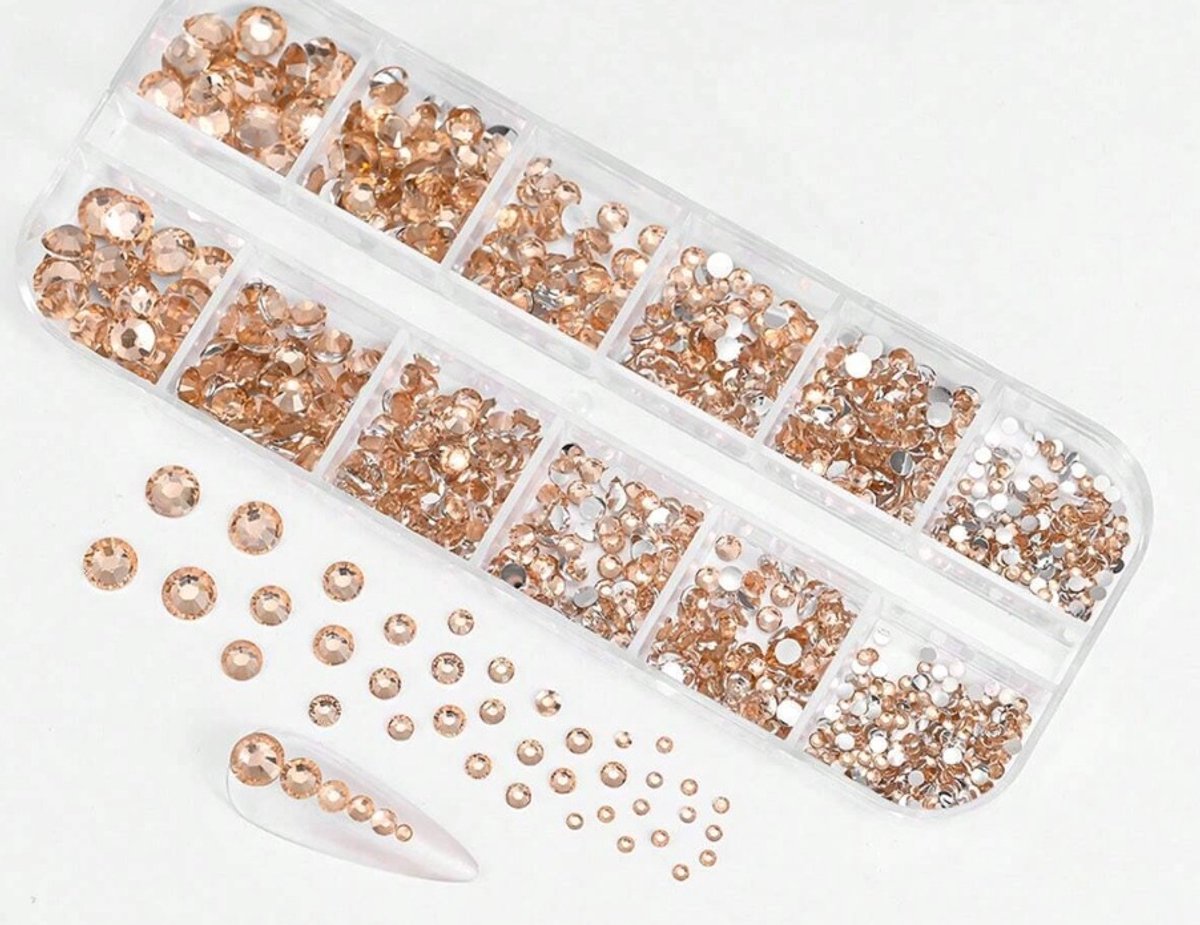 BamBella® - Steentjes in doos - goud geel - Rhinestones set tools set steentjes plak glitter steen doosje Nail art knutselen naaien