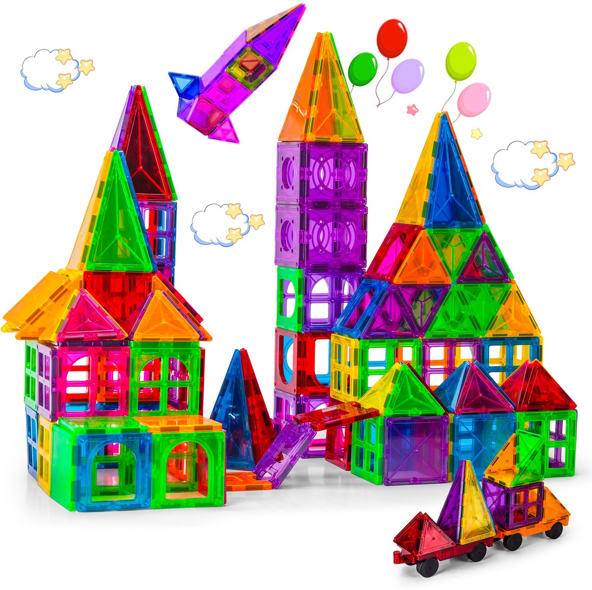 Bambini Magnetic Tiles - Magnetisch Speelgoed - Magnetisch Speelgoed Bouwblokken - 60 Stuks - Montessori Speelgoed