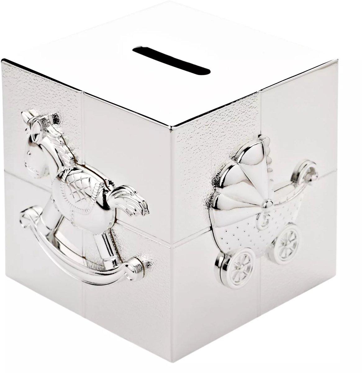 Bambino By Juliana - Verzilverd - Silver plated - Spaarpot - Kubus - Baby Kado babycadeau -doop - geboorte
