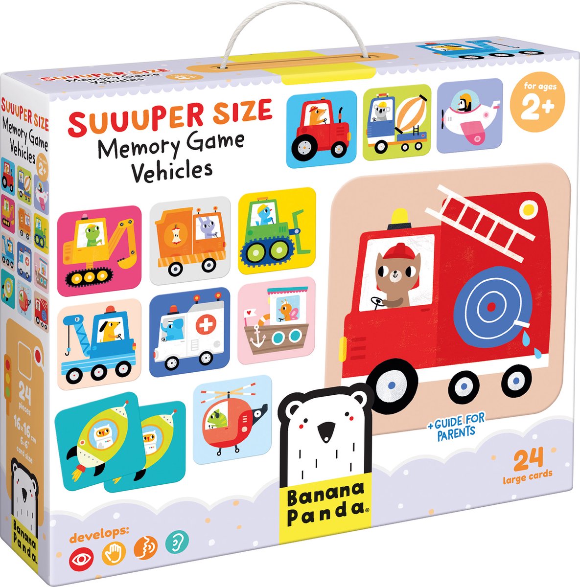 Banana Panda Suuuper Size Memory spel Voertuigen - 16x16cm - 2+ - 24 kaarten