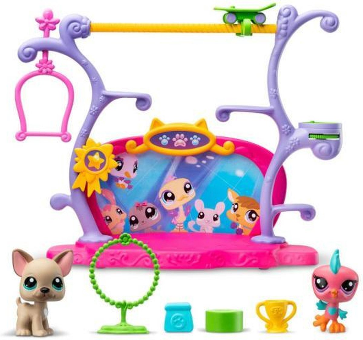 BANDAI - Littlest Pet Shop - Pets Got Talent Speelset - Speelset met 2 dieren, decor en accessoires - BF00558