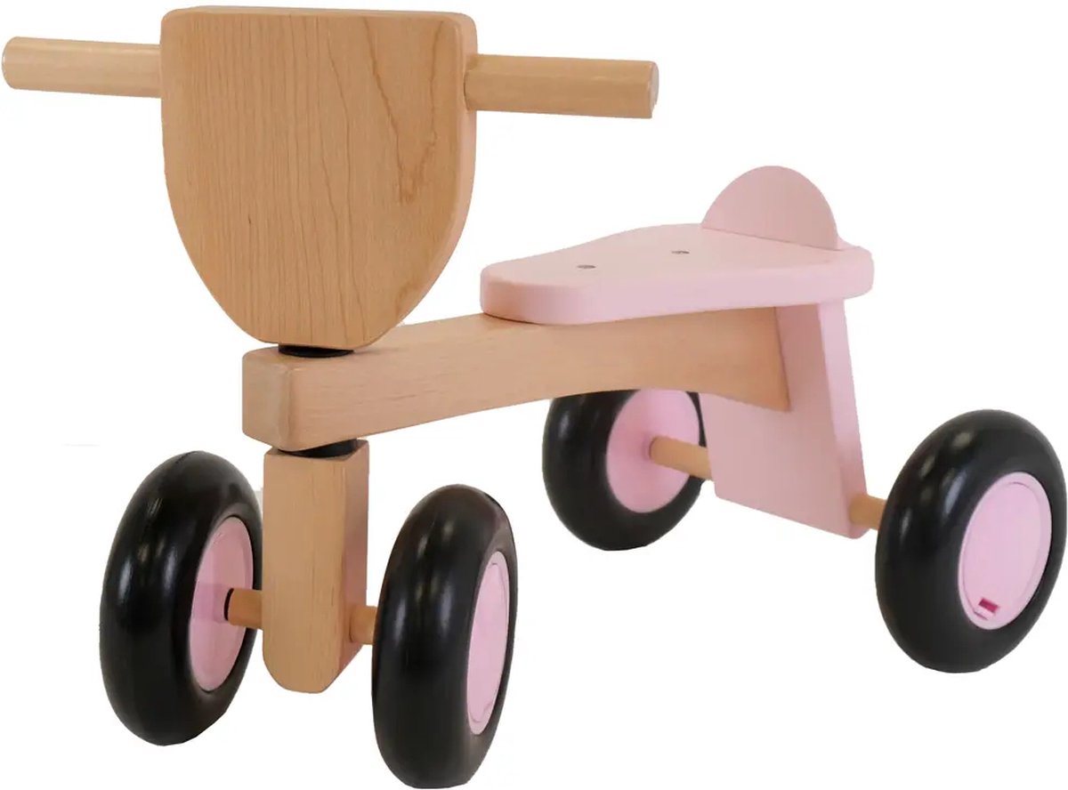 Bandits & Angels Vintage Rider Pink Natural Loopfiets Hout vanaf 1 jaar - Voor Meisjes - Houten Loop Fiets Roze - Vierwieler - Geluidsarme en Krasvrije Wielen