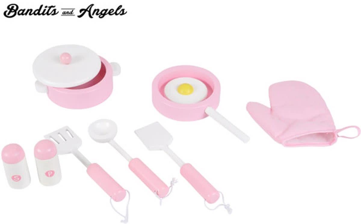 Houten kookset - 10 delig - Roze