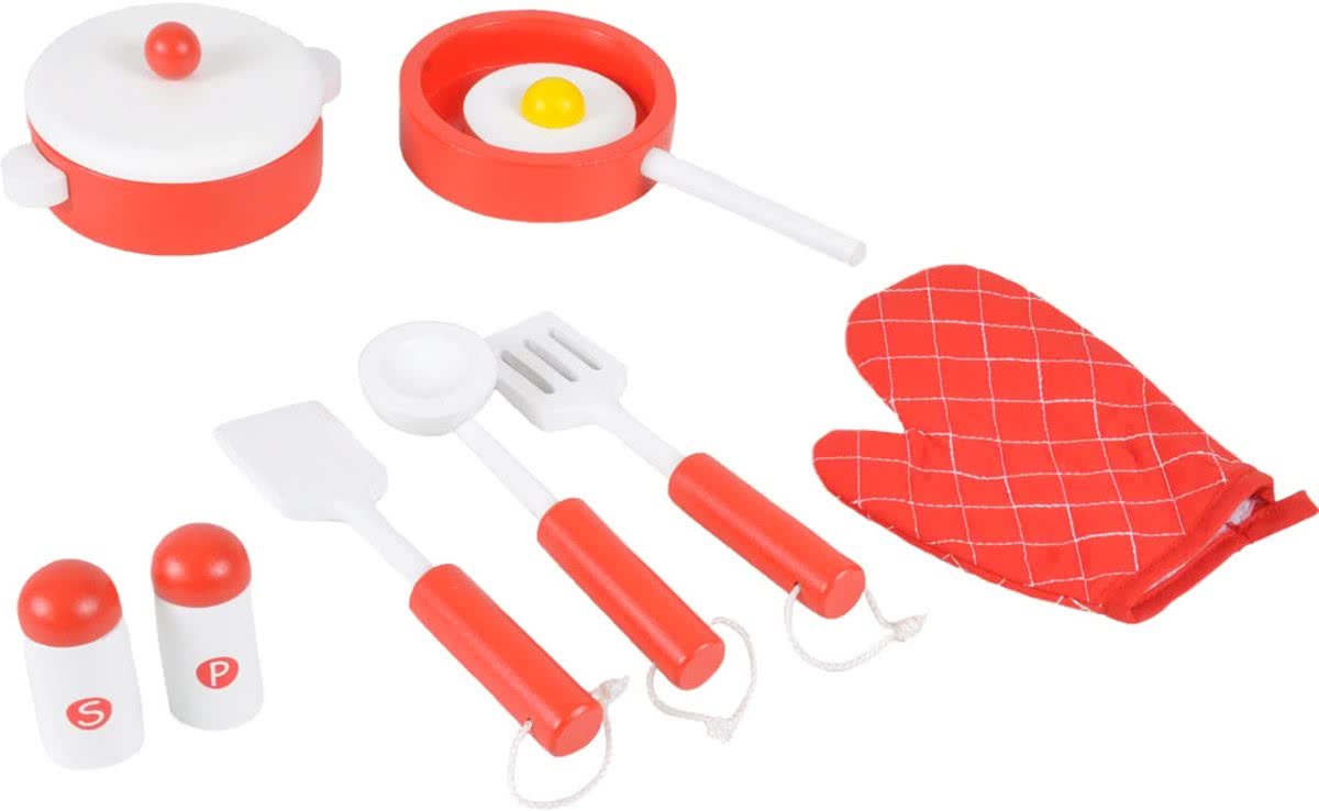 Houten kookset rood 10 delig