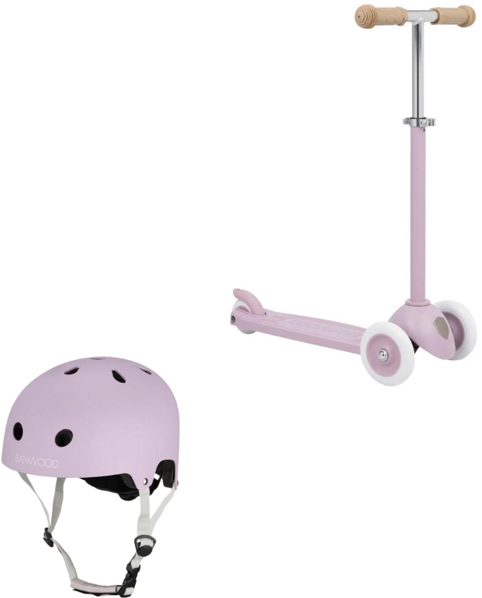 Banwood Eco Scooter + Eco Fietshelm - Lavender - kinderstep - kinder helm - voordeelset