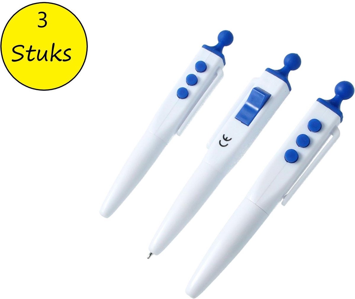 Fidget Pen Anti stress set 3 stuks Flip en Click Pen Wit-Blauw
