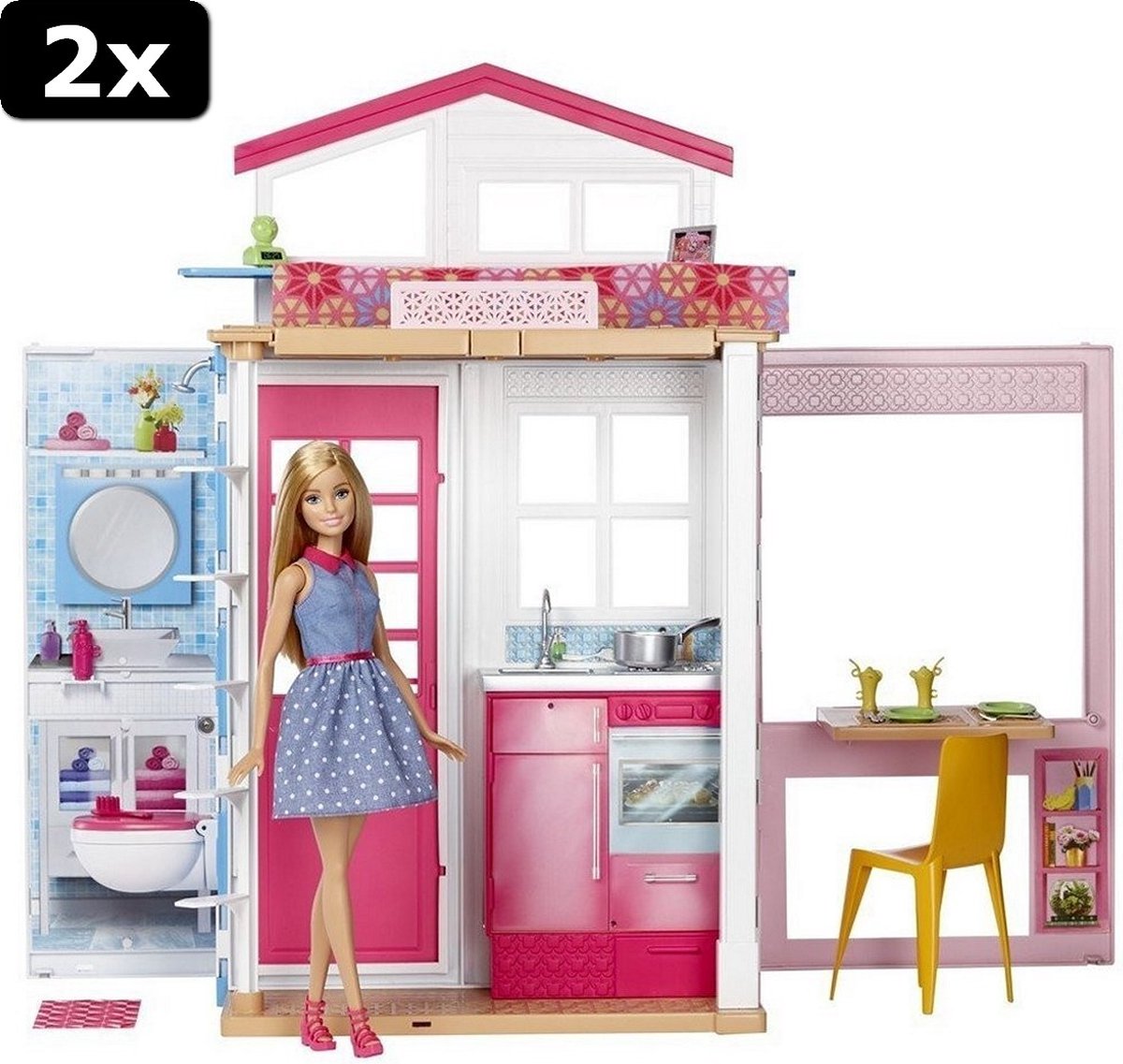2x Barbie Huis met 2 Verdiepingen en Pop