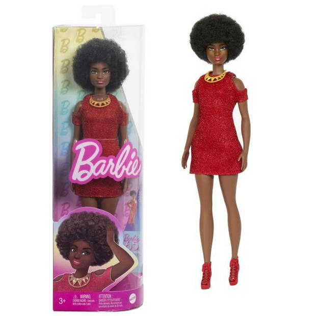 Barbie-Fashionistas 221-pop met zwart haar en rode jurk HRH18