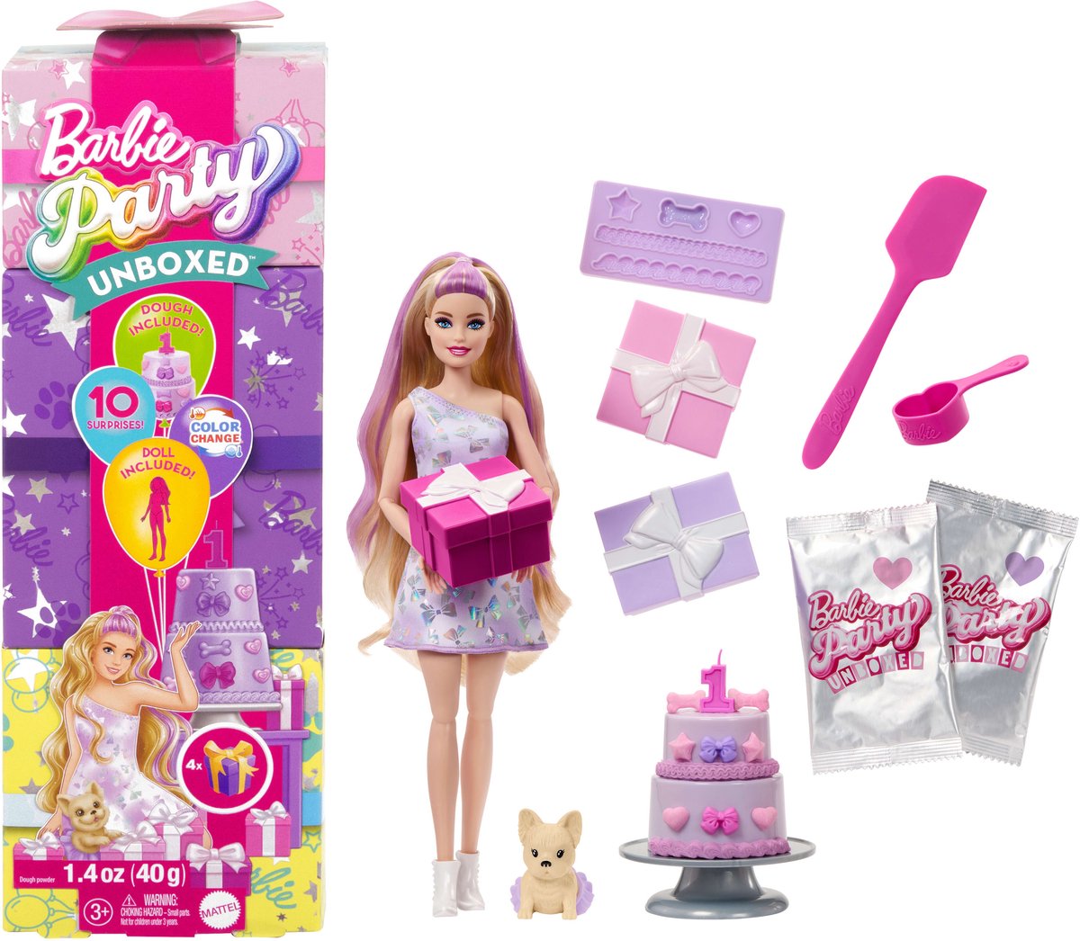 Barbie Uitpakparty Dierenverjaardag - Barbiepop met paarse highlights