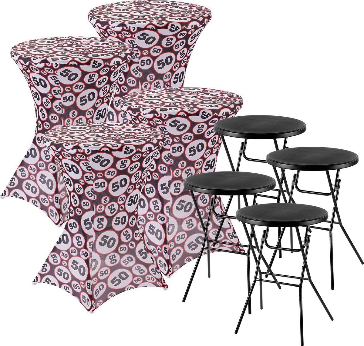   Stretch Statafelhoes - Statafelrok 4 Stuks - 80 x 110 cm. 50 Jaar Print