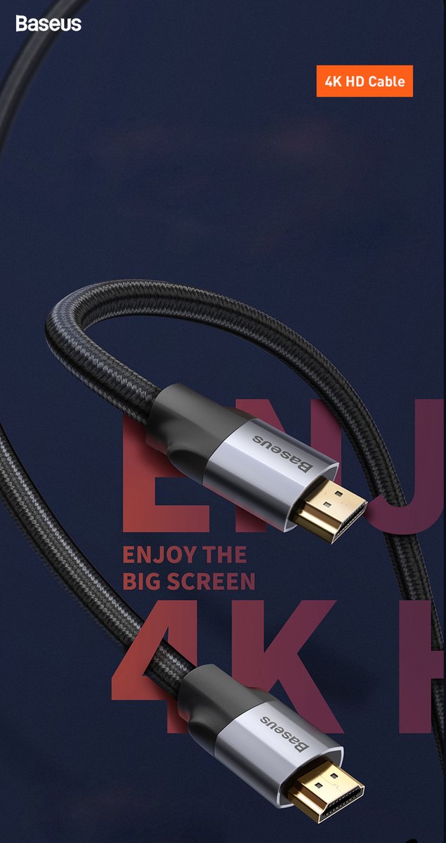 Baseus Enjoyment Series HDMI 4K Male naar HDMI 4K Male Kabel 5m Donkergrijs