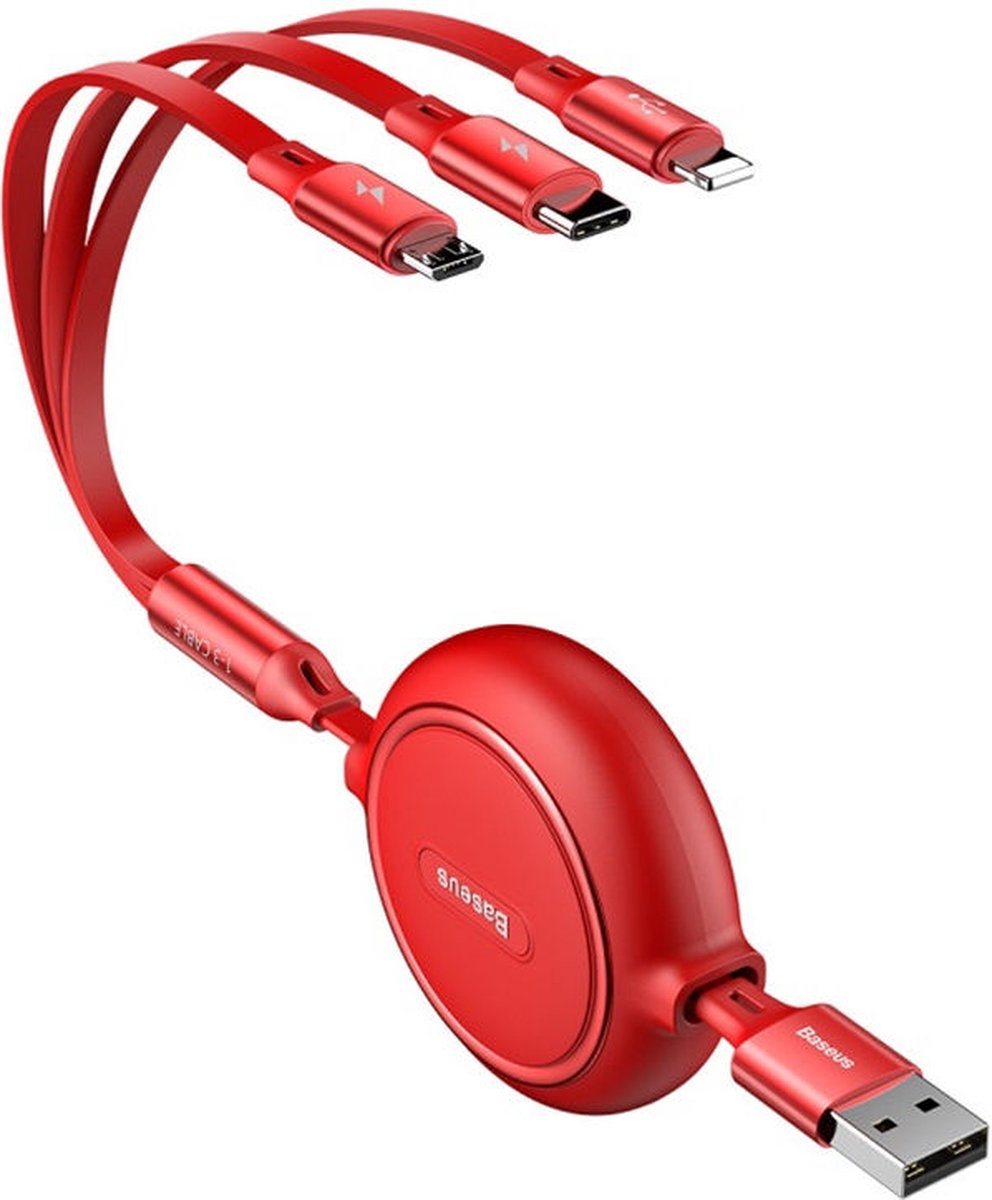 Baseus Golden USB naar Lightning/USB-C/Micro USB Kabel 3.5A 1.2M Rood