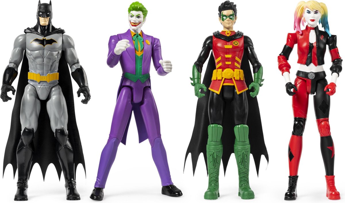 Batman 4 Pack van 30 cm Speelfiguren Batman, Robin, Joker en Harley Quinn