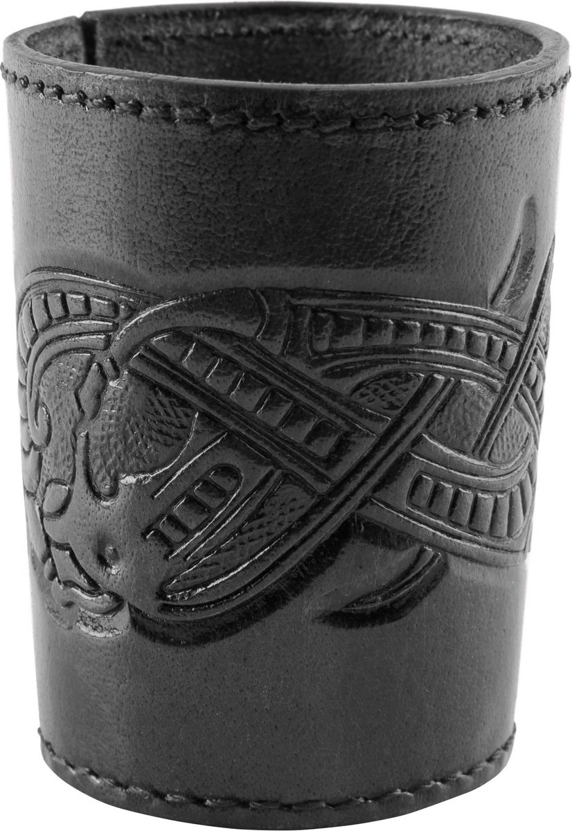 Viking Dobbelbeker – Handgemaakt Leren Dobbelbeker voor D&D, LARP & Bordspellen - Zwart - Draken motief