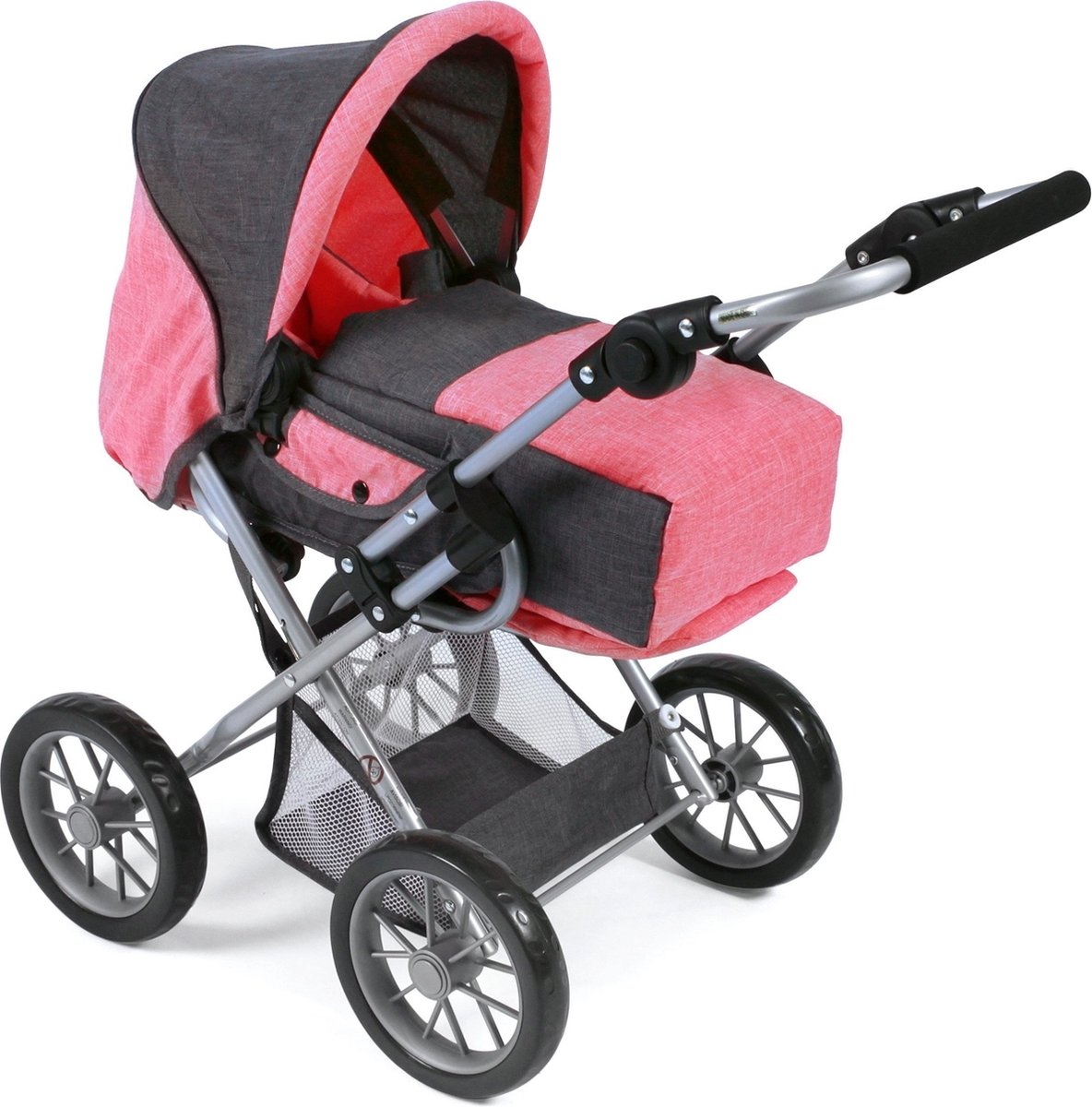   Leni poppenwagen - Antraciet & roze - Vanaf 3 jaar
