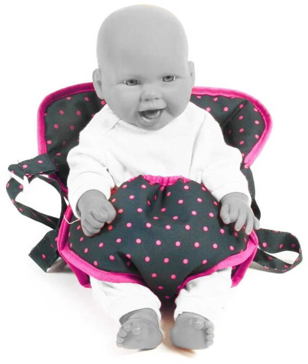 Poppendraagdoek, stippen marine-roze