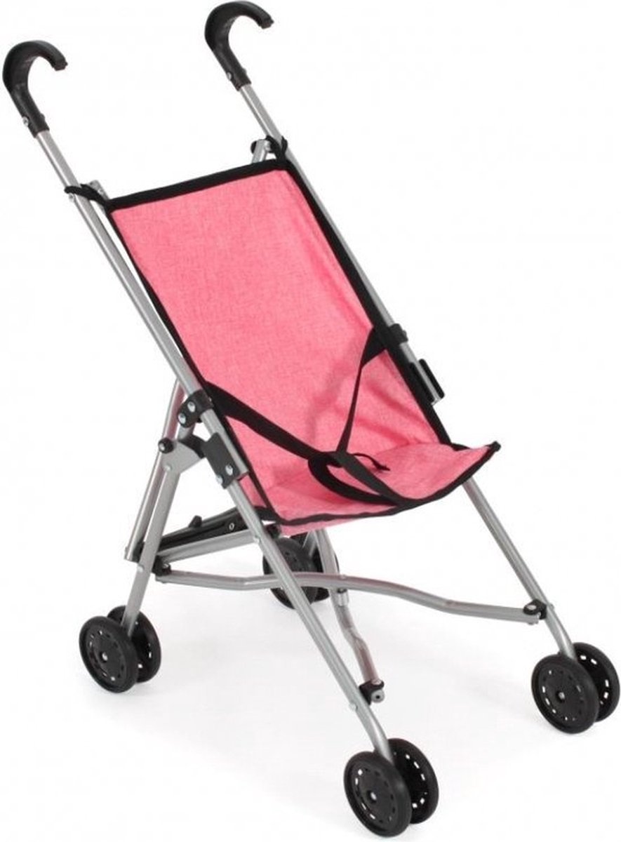 Poppen buggy - Donker roze, zwart